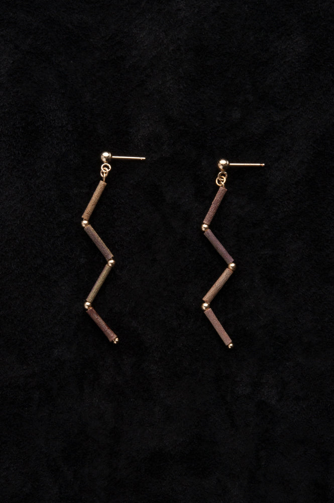 14KGF GOLD BEADS ZIGZAG EARRINGS