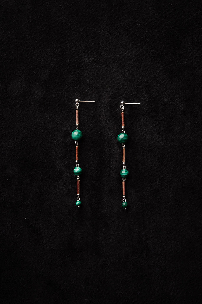 BEADS SAG DROP MALACHITE EARRINGS